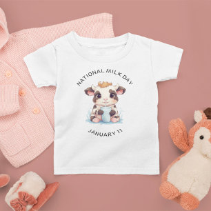 T-shirt Pour Bébé Cute Noir & Blanc Kawaii Bébé Vache Boire Lait