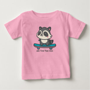 T-shirt Pour Bébé Cute Raccoon sur un skateboard texte personnalisé