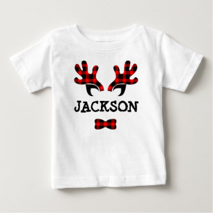 T-shirt Pour Bébé Cute Russe Buffalo Plaid Reindeer Antlers Nom