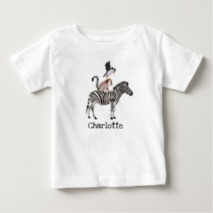 T-shirt Pour Bébé Cute Safari Zebra Lemur Puffin Animaux Avec Nom