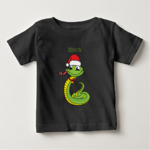 T-shirt Pour Bébé Cute serpent vert avec chapeau santa dessin animé