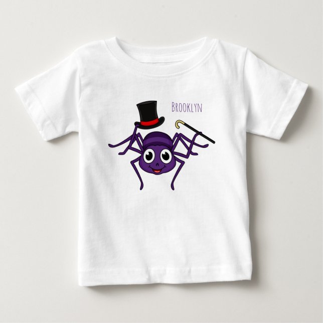 T-shirt Pour Bébé Cute spider in top hat cartoon  (Devant)