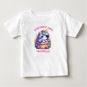 T-shirt Pour Bébé Cute Unicorn & Cupcake Personnalisé Anniversaire F
