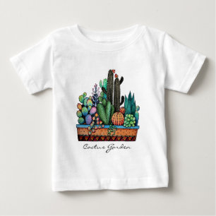 T-shirt Pour Bébé Cute Watercolor Cactus Garden