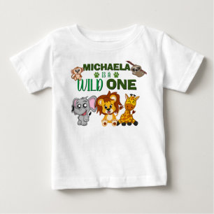 T-shirt Pour Bébé Cute Wild One Jungle Safari Animaux premier annive