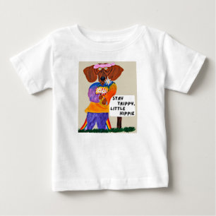 T-shirt Pour Bébé Dachshund Hippie au panneau Reste Trippy Little Hi