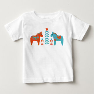 T-shirt Pour Bébé Dala d'art populaire scandinave Chevaux et fleurs