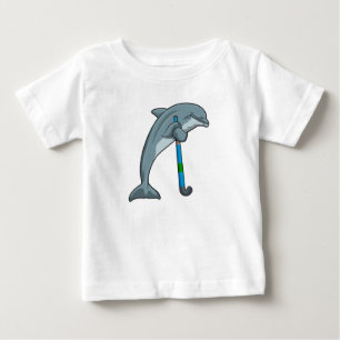 T-shirt Pour Bébé Dauphin à Hockey avec bâton de hockey