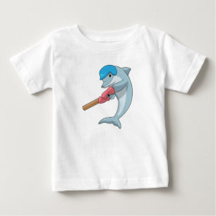 T-shirt Pour Bébé Dauphin au cricket avec chauve-souris de cricket