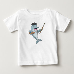 T-shirt Pour Bébé Dauphin comme Peintre avec pinceau et couleur