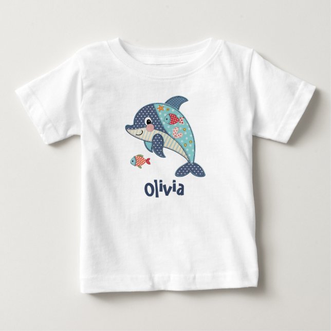 T-shirt Pour Bébé Dauphin Patchwork Mignon (Devant)