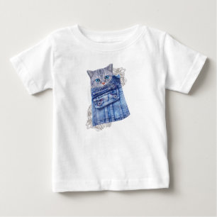 T-shirt Pour Bébé Denim Jean poches, chatons et dentelle