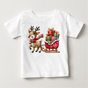 T-shirt Pour Bébé Design de Noël adorable Reindeer et Sleigh