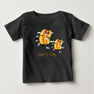 T-shirt Pour Bébé Dessin animé drôle de hot dog au patin à roulettes