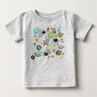 T-shirt Pour Bébé dessin animé,Heather Grey,[nuage, fusée, astronaut