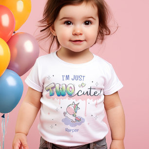 T-shirt Pour Bébé Deux mignonnes licorne magique Nom personnalisé 2e