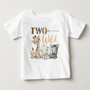 T-shirt Pour Bébé Deux Safari Sauvage Personnalisé Premier Anniversa