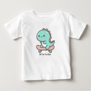 T-shirt Pour Bébé Dino adorable sur le skateboard Texte personnalisé