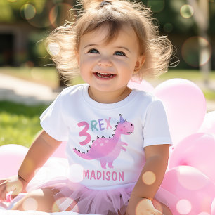 T-shirt Pour Bébé Dinosaure rose Trois Rex 3e fête d'anniversaire