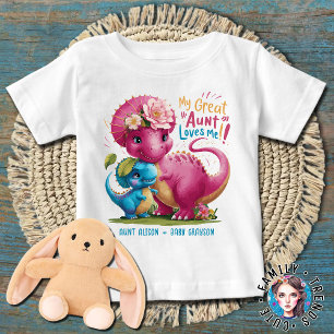 T-shirt Pour Bébé Dinosaures rose et bleu Ma grande tante m'aime