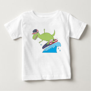 T-shirt Pour Bébé Drapeau américain Dinosaur Surfing