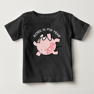 T-shirt Pour Bébé Drôle 6 Dessin Illustration Pink Pig 2019 Bébé T