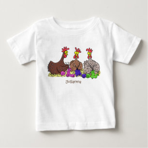 T-shirt Pour Bébé Drôle dessin animé de poulets de tricot