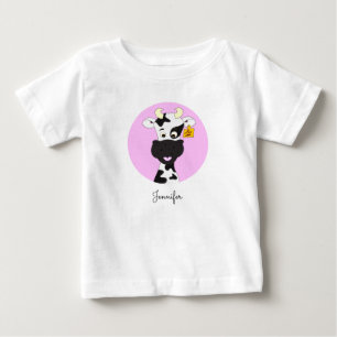 T-shirt Pour Bébé Drôle dessin de vache rose nom bébé chemise