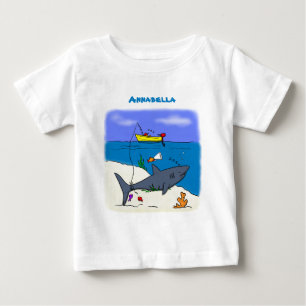 T-shirt Pour Bébé Drôle requin couché et dessin animé de pêche