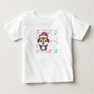 T-shirt Pour Bébé Écureuil dans les casques et Santa Hat - Jingle Be