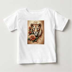 T-shirt Pour Bébé Élégance sauvage : Lionesse & Tatouage Rose T-Sh i
