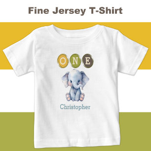 T-shirt Pour Bébé Eléphant 1er anniversaire un avec le nom bleu