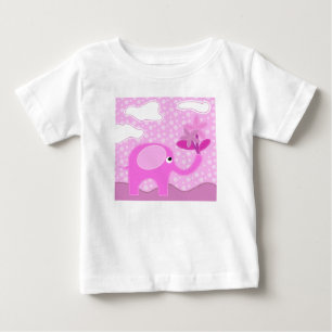 T-shirt Pour Bébé Eléphant et fleurs rose bébé