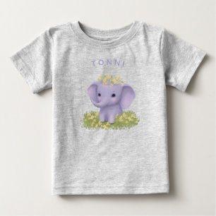 T-shirt Pour Bébé éléphant mignon et joyeux avec fleur sauvage
