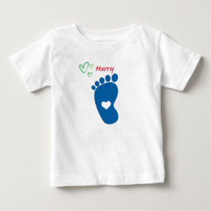 T-shirt Pour Bébé Empreinte bébé bleu - nom de la personnaliser
