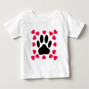 T-shirt Pour Bébé Empreinte de patte Chien Noir Avec Formes Cardiaqu