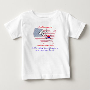 T-shirt Pour Bébé En attendant ma grande sœur - Adoption Coréenne