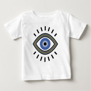 T-shirt Pour Bébé Epaule méchante ethnique, perle bleue grecque