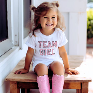 T-shirt Pour Bébé Équipe Fille Rose Blush Bébé Révélation du Sexe