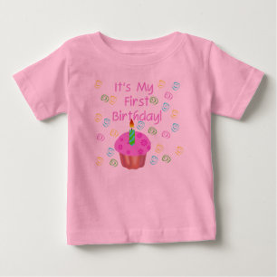 T-shirt Pour Bébé Ęr anniversaire de petit gâteau rose