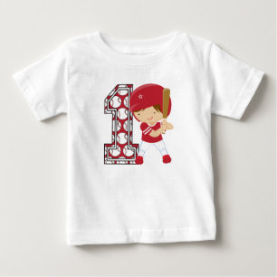 T-shirt Pour Bébé ęr Rouge et blanc de pâte lisse de base-ball