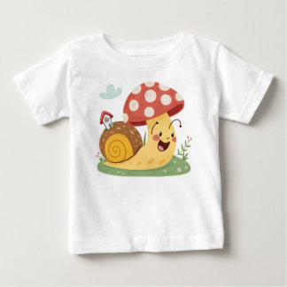 T-shirt Pour Bébé Escargot de Kawaii avec Maison de Champignons