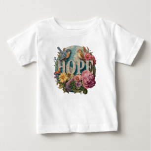 T-shirt Pour Bébé Espérons la typographie florale avec les oiseaux e