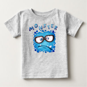 T-shirt Pour Bébé Expressions amusantes Visage Monstre Bleu Sombre