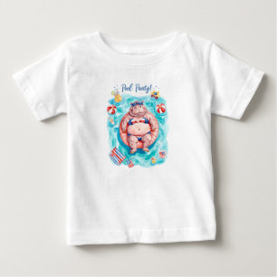 T-shirt Pour Bébé Fête au bord de la piscine le 4 juillet avec Hippo