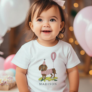 T-shirt Pour Bébé Fête d'anniversaire adorable chiot chien Dachshund