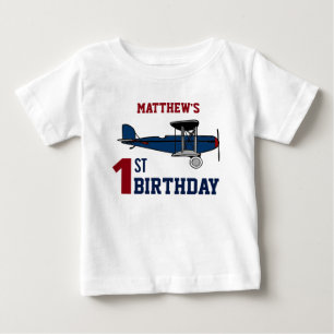 T-shirt Pour Bébé Fête d'anniversaire avion rétro bleu vintage 1 an