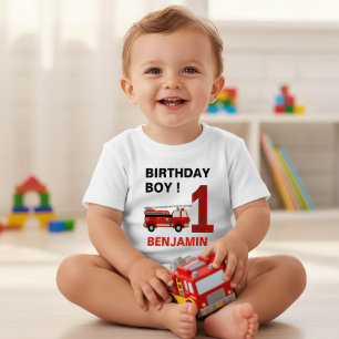 T-shirt Pour Bébé Fête d'anniversaire du camion de pompiers 1ère ann