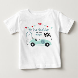 T-shirt Pour Bébé Fête d'anniversaire Voiture de course Bleue festiv