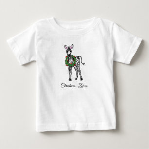 T-shirt Pour Bébé Fête de Noël Zebra, couronne rouge verte